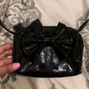 Black patent leather crossbody purse
